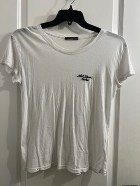 Brandy Melville White Tee with Black 'Not Your Babe' Embroidery